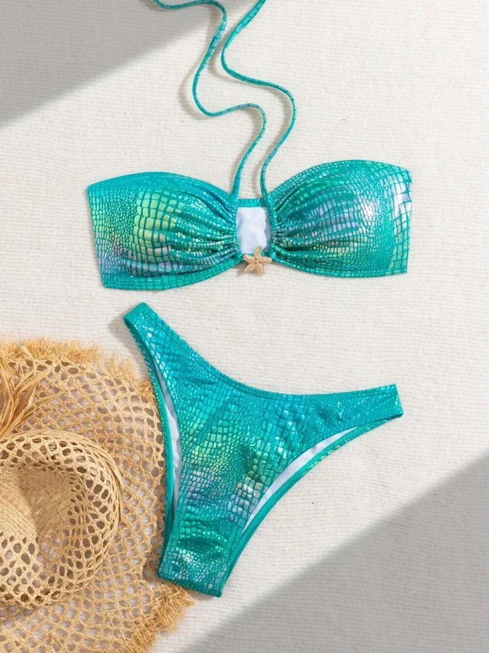 Women's Sexy Glossy Pattern Bikini with Star fish detail
